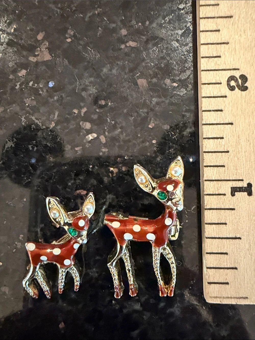 VTG Enamel Deer Fawn Scatter Brooch Pins Set of 2 Gold Tone Holiday Retro Mint